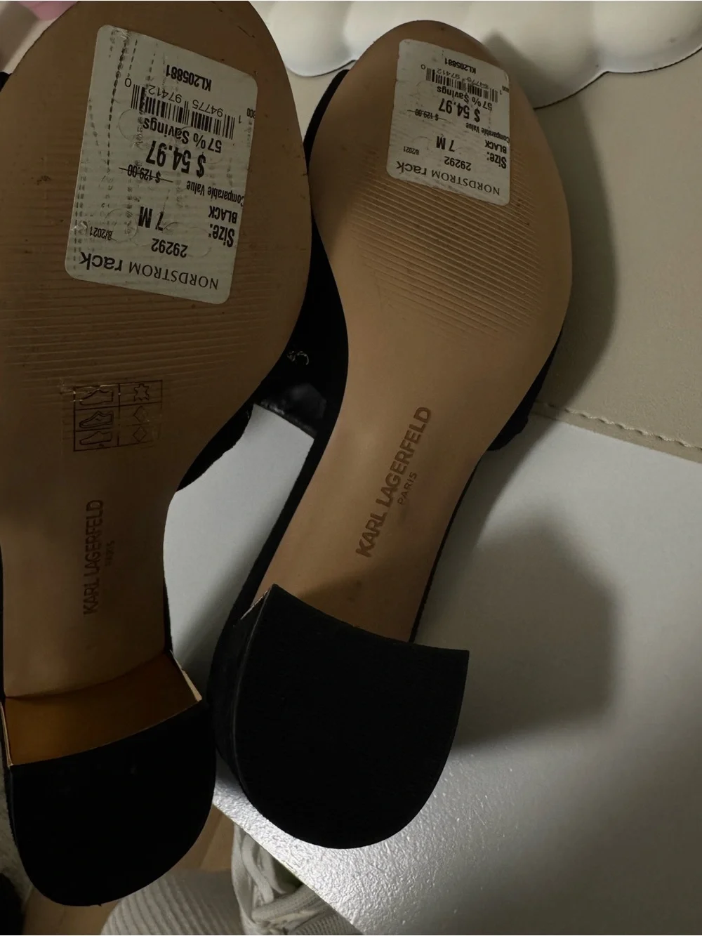 Karl Lagerfeld Black Suede Slide Sandals with Gold Chain